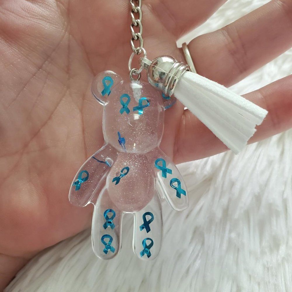 Blue Awareness Ribbon Bear Keychain